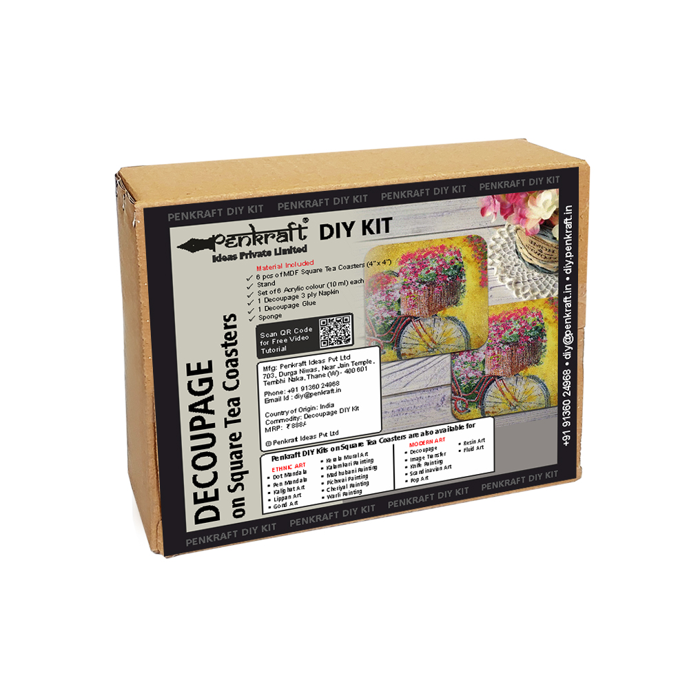 Decoupage Art on Square Tea Coasters With Stand  DIY Kit by Penkraft